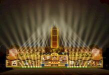 La façade du Palais présidentiel fait son show Show de lumières sur la façade du Palais présidentiel (photo GACC par CNA)